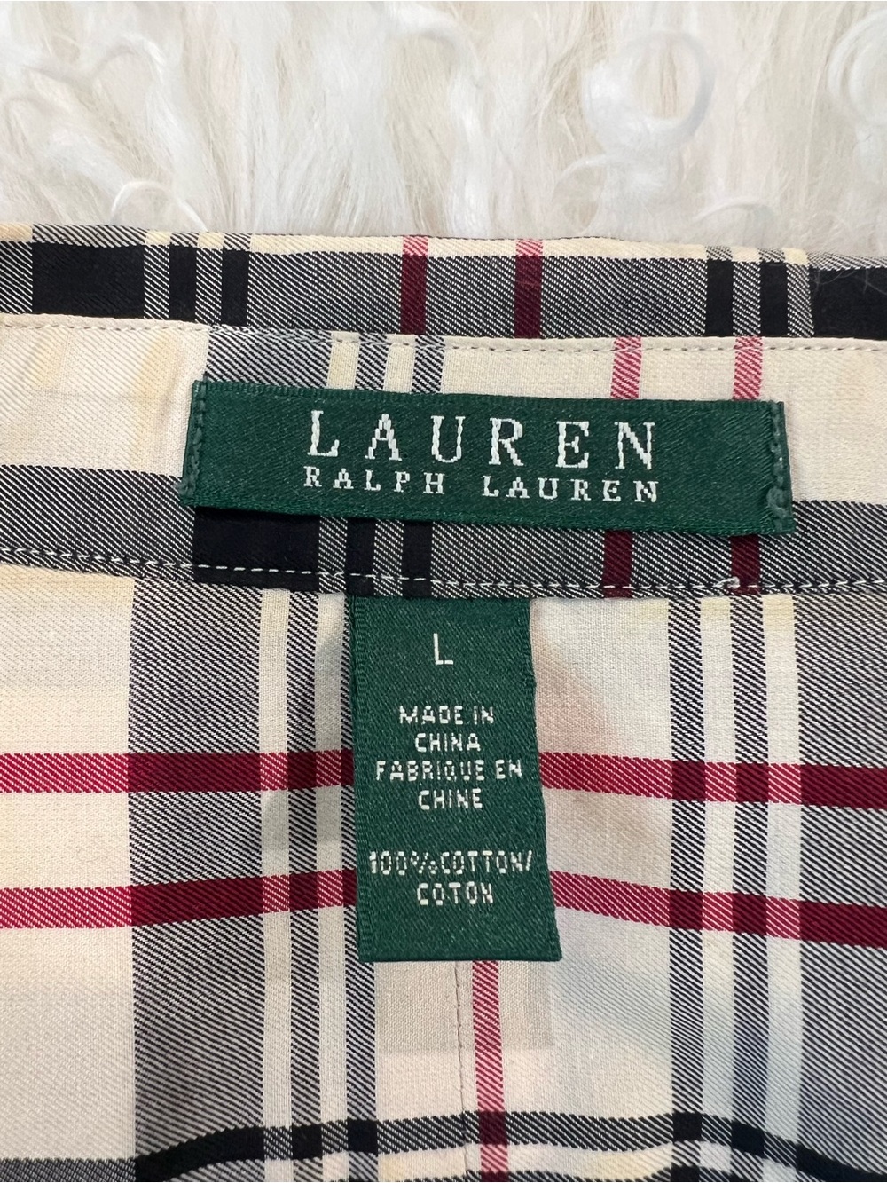 Ralph Lauren Plaid Ruffle Front Button-Up Shirt - Cream/Black/Red - Picture 9 of 12